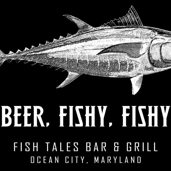 Beer Fishy Fishy SHORT T-shirt - Fish Tales, Ocean City, MD's best waterfront restaurant and bar.  Coastal Apparel relaxed for the best of beach lovers.